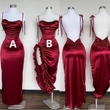 Pretty Burgundy Spaghetti Straps Sheath Prom Dress Evening Gown Y8272