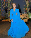 Long Sleeves Blue long prom dress evening dress Y4831