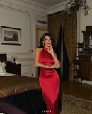 Charming Red Sleeveless Satin Sheath Evening Dress Formal Prom Dress Y8209