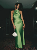 Sexy Halter Green Backless Prom Dress Long Evening Dress Y8230
