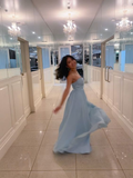 Charming Blue A-line Evening Dress Blue Formal Gown Y6533
