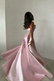 Gorgeous Pink Strapless Satin Appliques Evening Dress Formal Prom Dress Y8427
