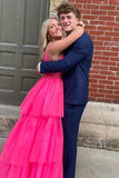 Tulle Layered Spaghetti Straps Long Prom Dresses, Evening Dress