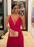 Simple A-line Deep V Neck Long Evening Dress Y7173
