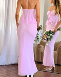 Classy Pink Sweetheart Neck Chiffon Ruffle Evening Dress Cute Prom Dress Y8323