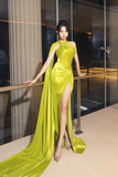 Gorgeous Green Halter Satin Slit Mermaid Prom Dress Long Evening Dress Y8562