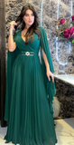 Green A-line V Neck Prom Dress Green Evening Dress Reception Dress Y6276