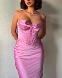 Simple Spaghetti Straps Lavender Satin Evening Dress Sheath Party Prom Dress Y8094