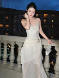 Elegant White Chiffon Mermaid Evening Dress Long Layered Prom Dress Y7716