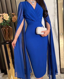 Modest Royal Blue Sheath Short Evening Dress Royal Blue Party Gown Y6734