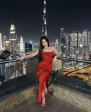 Sexy Red Strapless Sheath Evening Dress Red Party Gown Y6030