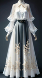 Elegant White Tulle Lace Appliques Long Sleeves Prom Dress A Line Evening Dress Y8514