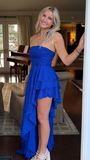 Sexy Royal Blue Long Prom Dress Strapless Ruffle Layered Party Evening Gown Y8026