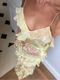 Romantic Spaghetti Straps V Neck Chiffon Print Prom Dress,Charming Evening Dress Y2306