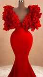 Women Red Long Evening Dress Mermaid Formal Dress Ruffles Cloud Shoulder Y4932