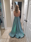 Shiny A-line V Neck Evening Dress Graduation Dress Y6754
