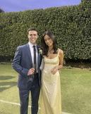 Elegant Yellow Sheath Long Evening Dress Yellow Wedding Guest Outfit  Y6896