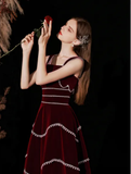 Chic Red Velvet A-line Evening Dress Y4511