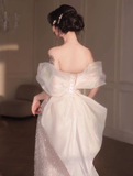 Pink A-Line Off-Shoulder Tulle Sequins Beaded Long Prom Dress Formal Evening Dress Y8050