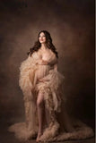 Long Sleeves Ruffles Maternity Dress for Photo Shoot or Baby Shower Maternity Gown Shooting Dress Sunnderly