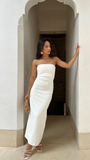 Elegant White Strapless Prom Dress Simple Evening Dress Y7266