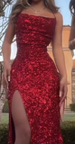 Elegant Red Sequins Long Prom Dress Red Evening Dress With Split Y7007