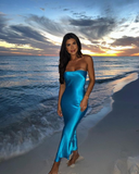 Simple Strapless Blue Sheath Prom Dress Evening Dress Y8188
