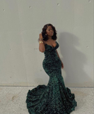 Sexy Mermaid Glitter Prom Dress Long Evening Gowns Dark Green Women Formal Dresses Y4329