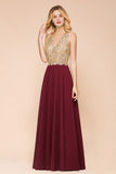MisShow Women's Gold Appliques Evening Formal Dress Chiffon Lace Prom Long Ball Gown