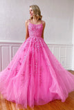 Yellow Tulle Spaghetti Straps Scoop A-Line Prom Dresses with Appliques