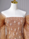 Luxury Off The Shoulder Tulle Beaded Prom Dress Long Mermaid Evening Dress Y8610
