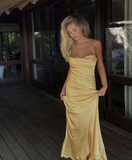 Simple Yellow Sheath Evening Dress Yellow Party Gown Y7241