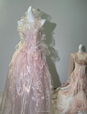 Fairy Pink Tulle Beaded Prom Dress Long Backless Evening Dress Y8564