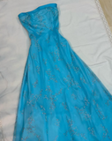 Shiny Strapless Sequins Evening Dress Blue A Line Prom Dress Y8140