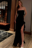 Sexy Black Strapless Slit Evening Dress Prom Dress Y7668