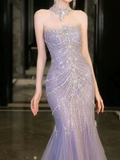 Gorgeous Lilac Tulle Beaded Wedding Prom Dress Mermaid Evening Dress Y8057