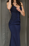 Charming Navy Blue Mermaid V Neck Prom Dress Navy Blue Evening Dress Y7434