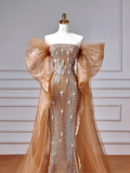 Luxury Off The Shoulder Tulle Beaded Prom Dress Long Mermaid Evening Dress Y8610