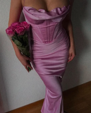 Simple Spaghetti Straps Lavender Satin Evening Dress Sheath Party Prom Dress Y8094
