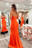Stretchy Satin Mermaid Spaghetti Straps Prom Dresses With Train