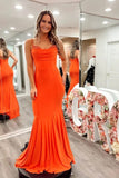Stretchy Satin Mermaid Spaghetti Straps Prom Dresses With Train