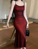 Vintage Satin Tulle Spaghetti Straps Prom Dress Evening Dress Y8471