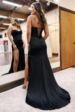 Sweetheart Mermaid Satin Long Corset Prom Dress with Beading