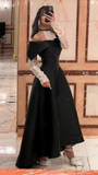 Classy Black A-line Satin Evening Dress Black Dinner Dress Y6700