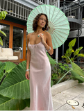 Classy Spaghetti Straps Pink Backless Evening Dress Long Prom Dress Y8293