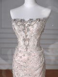 Sparkly Strapless Tulle Sequins Mermaid Prom Dress Long Evening Dress Y8616