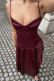 Vintage A Line Straps Burgundy Satin Long Prom Dress Evening Dress Y7994