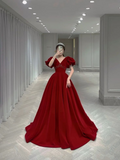 V-neck Evening Dress Charming Prom dress Velvet Party Dress Bubble Sleeve Dress Y4573