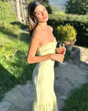 Cute Yellow Strapless Chiffon Ruffles Evening Dress Mermaid Prom Dress Y7896