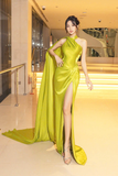 Gorgeous Green Halter Satin Slit Mermaid Prom Dress Long Evening Dress Y8562